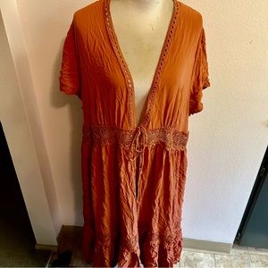 Torrid duster dress brown with lace inset sz 3X good condition
